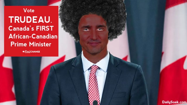 Justin Trudeau in blackface on stage.