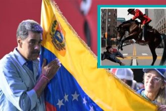 Justin Trudeau's mounted police next to Venezuelan President Maduro.