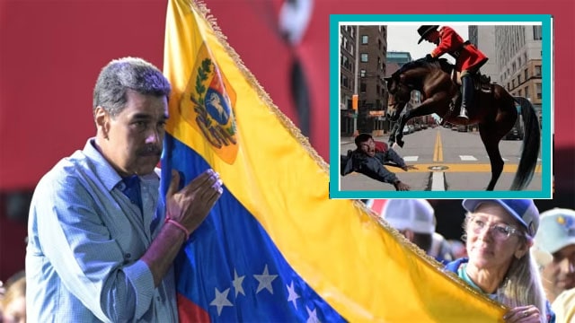 Justin Trudeau's mounted police next to Venezuelan President Maduro.