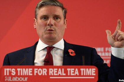 UK Labour party Prime Minister Keir Starmer giving an acceptance speech after election win.