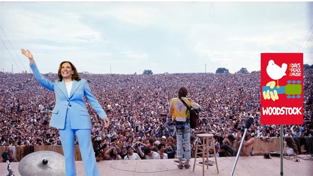 Kamala Harris in front of a large crowd of people at a rally posted on the Harris campaign account.