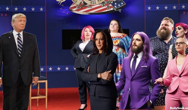 Kamala Harris and Donald Trump onstage for presidential debate.