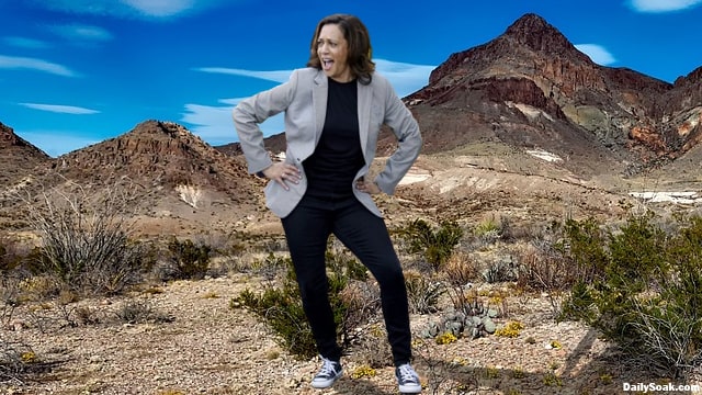 Kamala Harris dancing at the southern Texas border wall.