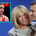 Emmanuel Macron with wife Brigitte next to Olympics Algerian boxer.