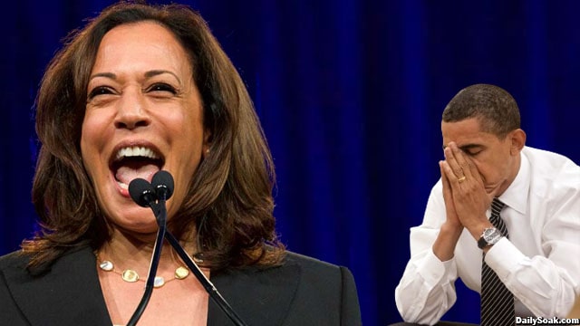 Barack Obama in disbelief at how annoying Kamala Harris is acting.