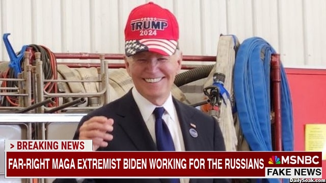 Joe Biden wearing a Trump MAGA hat.