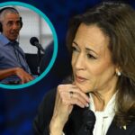 Kamala Harris listening to Barack Obama on her audio earrings during presidential debate.