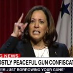 Kamala Harris giving speech on gun confiscation.