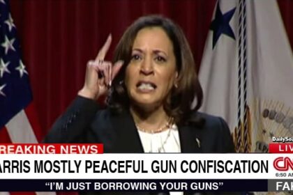 Kamala Harris giving speech on gun confiscation.