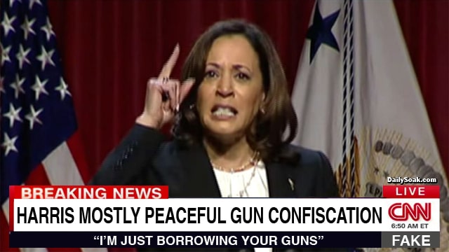 Kamala Harris giving speech on gun confiscation.