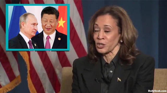 Kamala Harris giving interview about Russia and China.