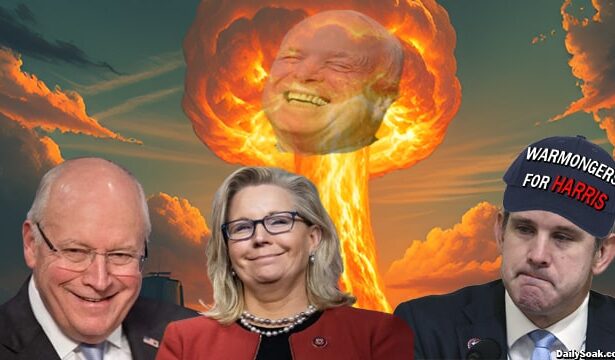 Warmonger neocon Republicans Dick Cheney, Liz Cheney, and Adam Kinzinger endorsing Kamala Harris.