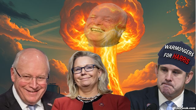 Warmonger neocon Republicans Dick Cheney, Liz Cheney, and Adam Kinzinger endorsing Kamala Harris.