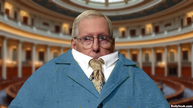 Mitch McConnell retreating into his suit jacket like a turtle.