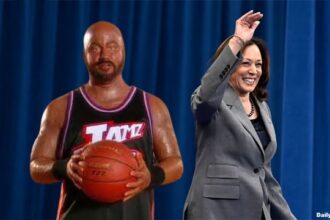 Kamala Harris next to Jimmy Kimmel in blackface.