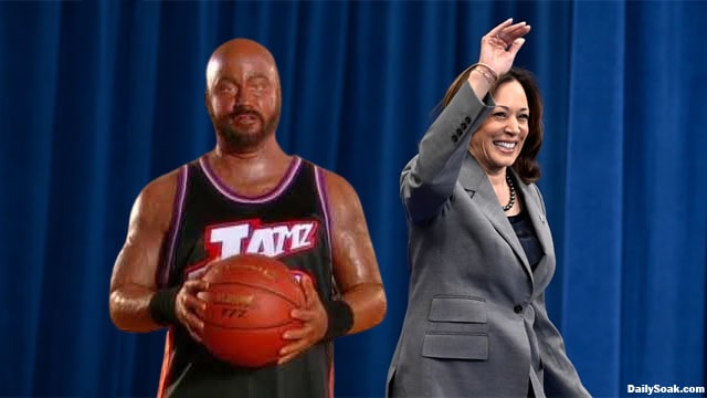 Kamala Harris next to Jimmy Kimmel in blackface.