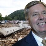 Lindsey Graham in front of South Carolina Hurricane Helene damage.