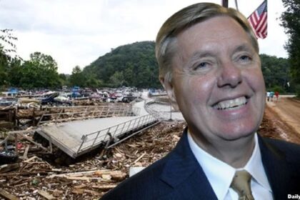 Lindsey Graham in front of South Carolina Hurricane Helene damage.