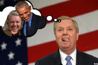 Lindsey Graham hugging Barack Obama after Tulsi Gabbard announces joining Republicans.