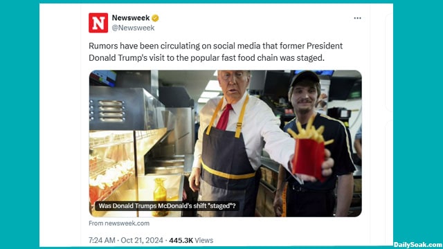 Newsweek article about Donald Trump working at McDonald's.