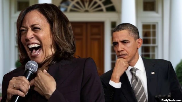 Barack Obama staring angrily at Kamala Harris.