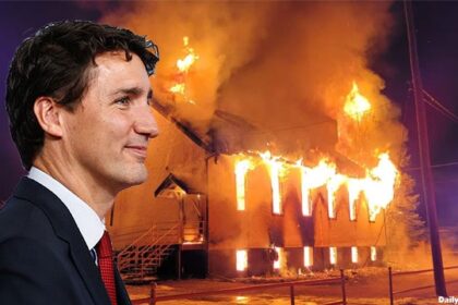 Justin Trudeau watching a Canadian church get burned down.