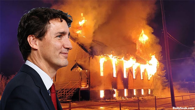 Justin Trudeau watching a Canadian church get burned down.