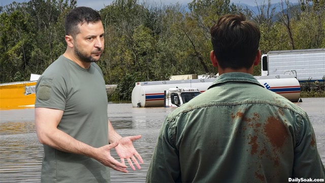 Ukraine President Zelensky at the scene of the US Hurrican Helene damage sites.