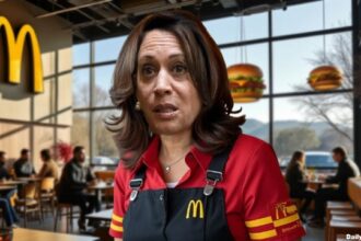 Kamala Harris wearing a McDonald's uniform.