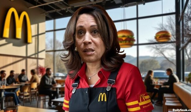 Kamala Harris wearing a McDonald's uniform.