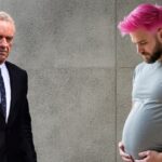 RFK Jr. looking at a pink-haired men who thinks he's pregnant.