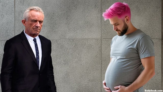 RFK Jr. looking at a pink-haired men who thinks he's pregnant.