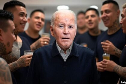 Joe Biden standing amongst a group of Mexican cartel members.