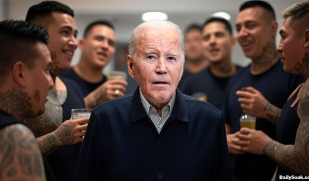 Joe Biden standing amongst a group of Mexican cartel members.