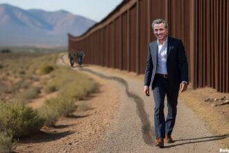 Gavin Newsom leaving a trail of hair oil along the California-Mexico border in San Diego.