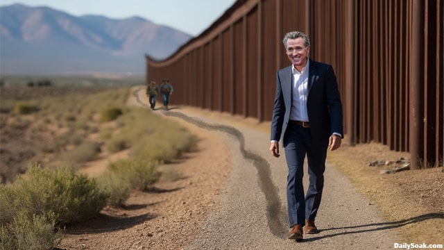 Gavin Newsom leaving a trail of hair oil along the California-Mexico border in San Diego.