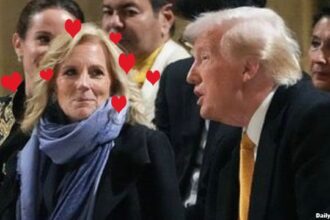 Jill Biden and Donald Trump at the Notre Dame cathedral opening.