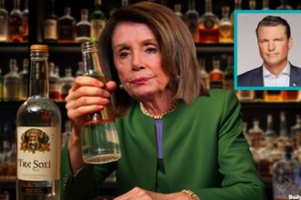 Nancy Pelosi drinking alcohol while condemning Pete Hegseth.