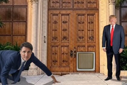 Justin Trudeau and Donald Trump in the front of Mar-a-Lago.