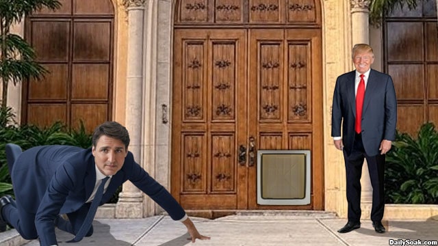 Justin Trudeau and Donald Trump in the front of Mar-a-Lago.