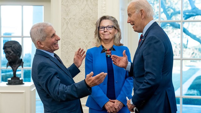 Joe Biden, Dr. Fauci, and Liz Cheney receiving pardons.