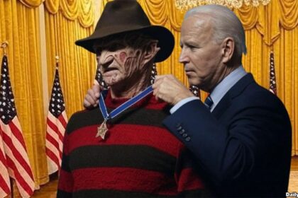 Joe Biden giving the Presidential Medal of Freedom to Freddy Krueger.