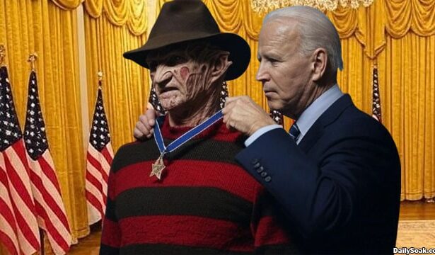 Joe Biden giving the Presidential Medal of Freedom to Freddy Krueger.