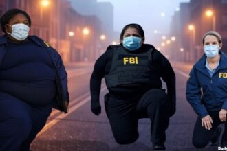 FBI agents kneeling in New Orleans,