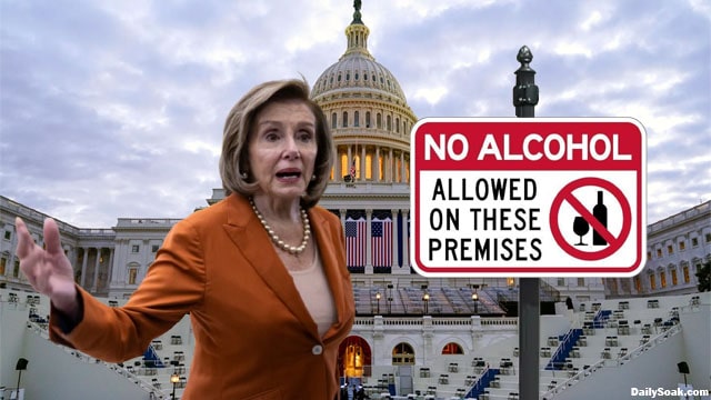 Nancy Pelosi standing in front of the US Capitol Building.