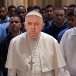 Pope Francis inside Vatican City surrounded by gang members.