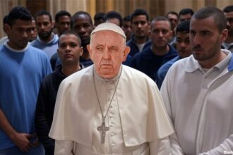 Pope Francis inside Vatican City surrounded by gang members.