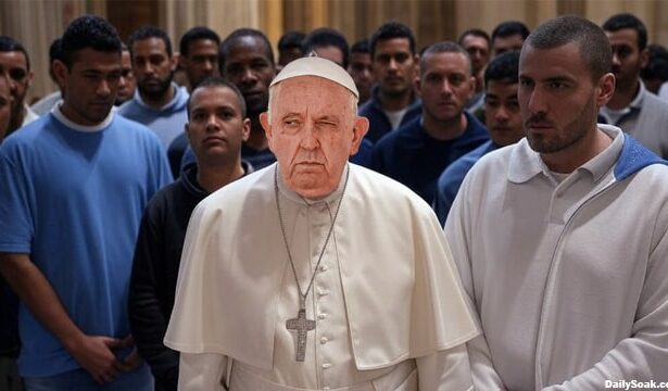 Pope Francis inside Vatican City surrounded by gang members.
