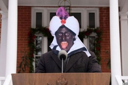 Justin Trudeau resigning wearing blackface.