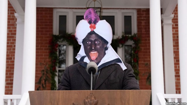 Justin Trudeau resigning wearing blackface.